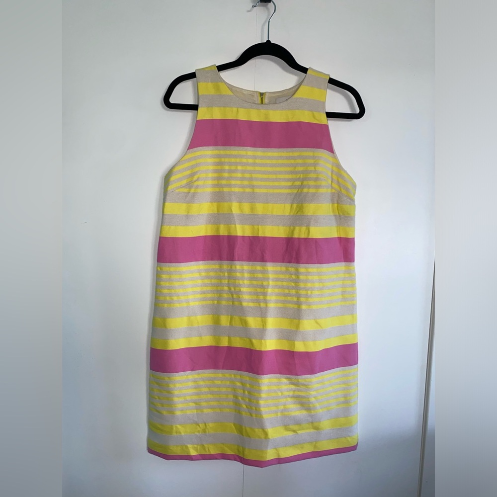 Ann Taylor LOFT Yellow/Pink/Tan Stripped Dress Size 8
